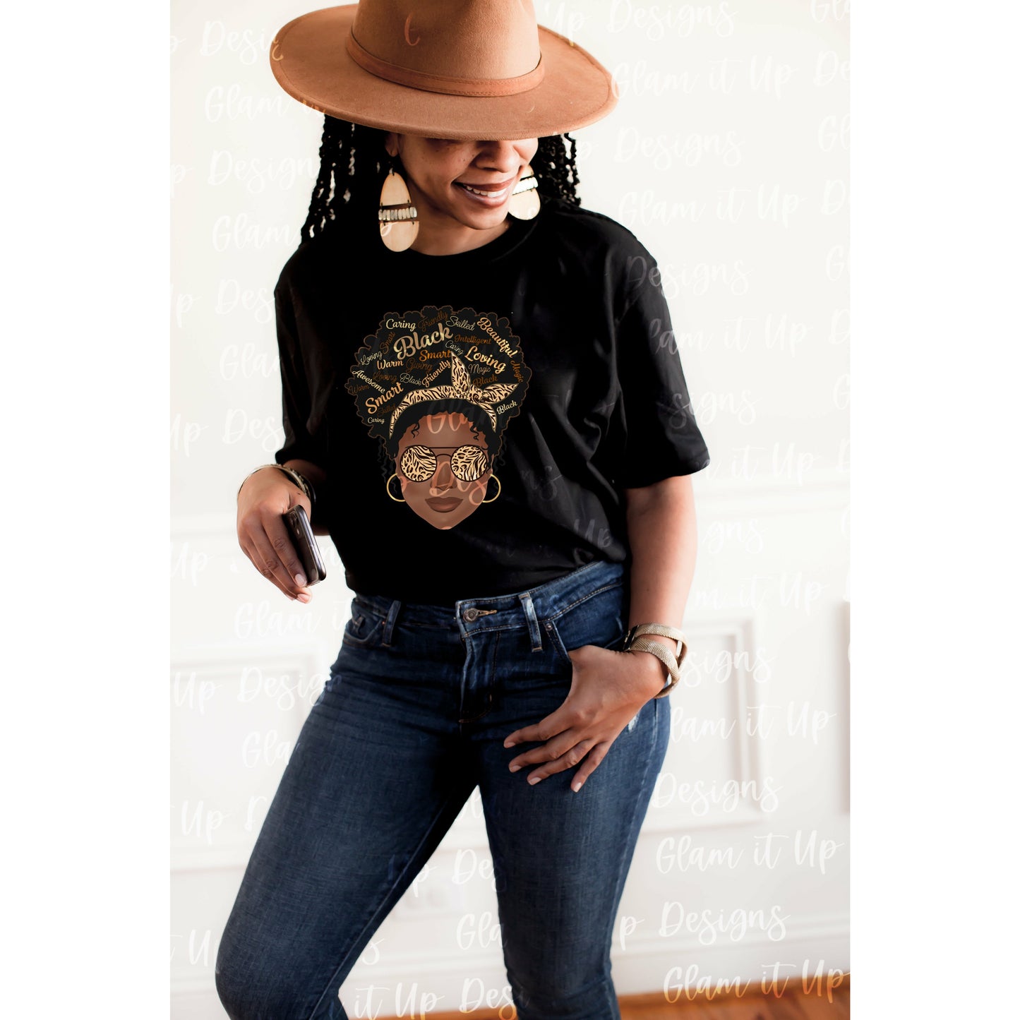 Afro Girl Leopard Glasses  T-shirt